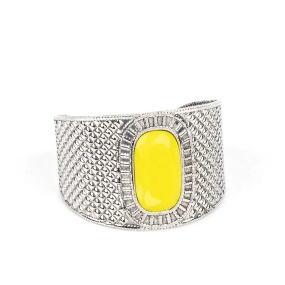 Yellow and Silver Cuff Bracelet with Intricate Design